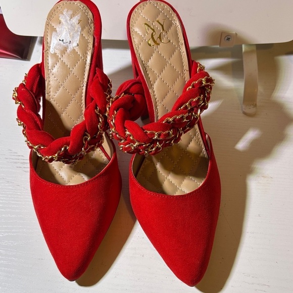 NY Collection Shoes - NY Collection Red Chain Detail Mules